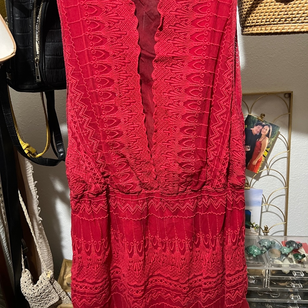 Free People Embroidered Red Dress